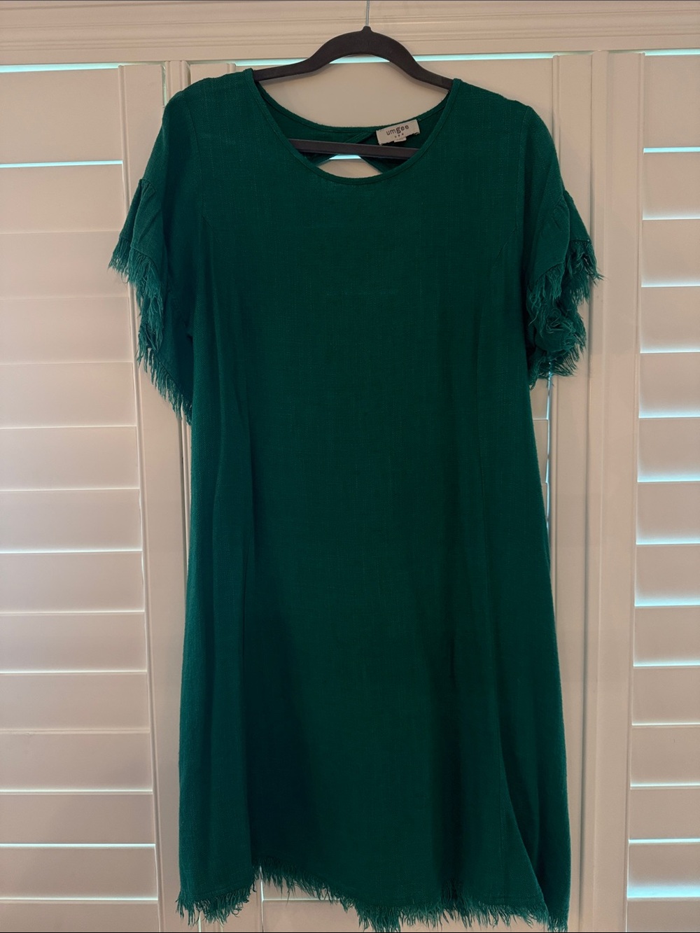 Umgee Women’s Teal Fringe Short-Sleeve Shift Dress